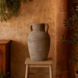 Wyld Haus Siena Amphora Tall Stoneware Vase With Handles, Soft Brown