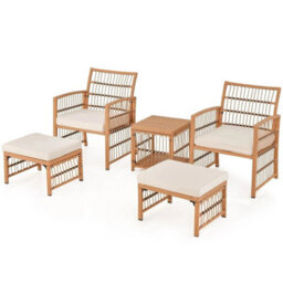Outdoor Rattan Conversation Set 5 Piece Patio Wicker Sofa Set - thumbnail 4