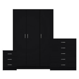 Lassic Vida Designs Riano 3 Piece Bedroom Set (3 Drawer Bedside Chest, 5 Drawer Chest, 3 Door Wardrobe), Black - thumbnail 8