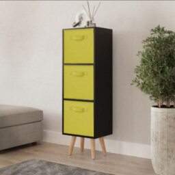 Urbn-Living Urbnliving 80Cm Height 3 Tier Black Wooden Storage Bookcase Scandinavian Style Beech Legs With Yellow Inserts
