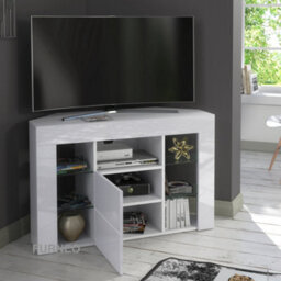 Furneo Venico 02 White Corner Tv Stand 100Cm Matt & High Gloss White Led Lights - thumbnail 2