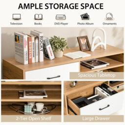 Costway Tv Stand For 55 Inches Tvs Wooden Tv Console Table W/ 2 Open Shelf & Drawer - thumbnail 6