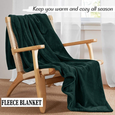 Ameha Fleece Plain Blanket, Lightweight & Reversible Throw For Travel, Bed & Sofa Blanket, Emerald Single 130X150Cm - image 1