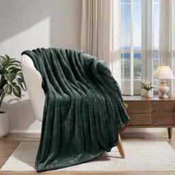 Ameha Fleece Plain Blanket, Lightweight & Reversible Throw For Travel, Bed & Sofa Blanket, Emerald Single 130X150Cm - thumbnail 4