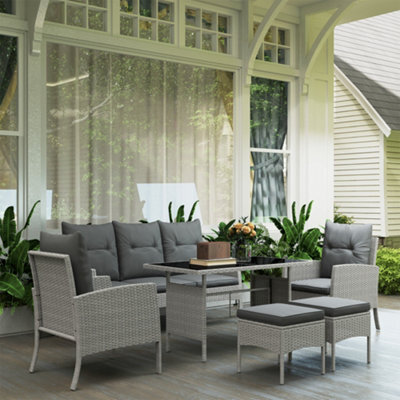 Outsunny 6 Pieces Rattan Garden Furniture Sofa Set With Cushions, Grey - image 1