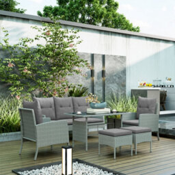 Outsunny 6 Pieces Rattan Garden Furniture Sofa Set With Cushions, Grey - thumbnail 9