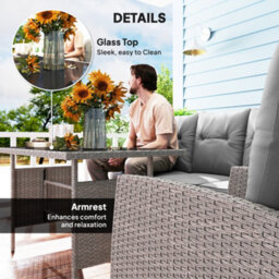 Outsunny 6 Pieces Rattan Garden Furniture Sofa Set With Cushions, Grey - thumbnail 6