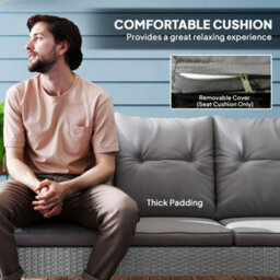 Outsunny 6 Pieces Rattan Garden Furniture Sofa Set With Cushions, Grey - thumbnail 5