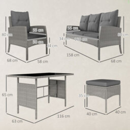 Outsunny 6 Pieces Rattan Garden Furniture Sofa Set With Cushions, Grey - thumbnail 3