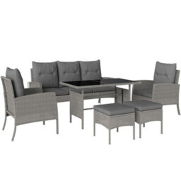 Outsunny 6 Pieces Rattan Garden Furniture Sofa Set With Cushions, Grey - thumbnail 2