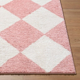 Livabliss Fossay Shaggy-Washable Pink Ivory Modern High Pile Diamond Pattern Living Bedroom Rug 200 X 275 Cm Easy Care, Non Shedding - thumbnail 5