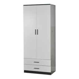 Urbnliving 180Cm Tall Wooden 2 Door Wardrobe Black Carcass And White Drawers With 2 Drawers Bedroom Storage Hanging Bar Clothes - thumbnail 2