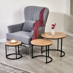Divchi Round Nesting Set Of 3, Modern Wooden Look With Metal Base Coffee Side Tables For Small Spaces, Nightstand Bedside Table Fo - thumbnail 7