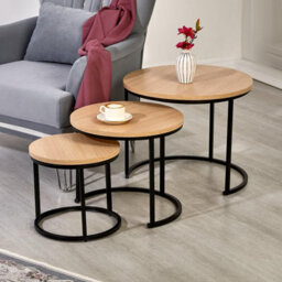 Divchi Round Nesting Set Of 3, Modern Wooden Look With Metal Base Coffee Side Tables For Small Spaces, Nightstand Bedside Table Fo - thumbnail 3