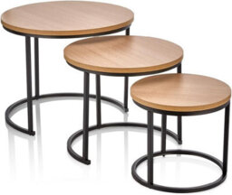 Divchi Round Nesting Set Of 3, Modern Wooden Look With Metal Base Coffee Side Tables For Small Spaces, Nightstand Bedside Table Fo - thumbnail 2