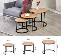 Divchi Round Nesting Set Of 3, Modern Wooden Look With Metal Base Coffee Side Tables For Small Spaces, Nightstand Bedside Table Fo - thumbnail 4