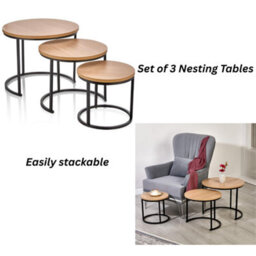 Divchi Round Nesting Set Of 3, Modern Wooden Look With Metal Base Coffee Side Tables For Small Spaces, Nightstand Bedside Table Fo