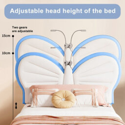3Ft Kids Bed 90X190 With Built-In Light, Bed Frame With Soft Padded Headboard, Butterfly Style Bed For Teenagers, Blue Velvet - thumbnail 6