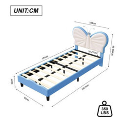 3Ft Kids Bed 90X190 With Built-In Light, Bed Frame With Soft Padded Headboard, Butterfly Style Bed For Teenagers, Blue Velvet - thumbnail 9