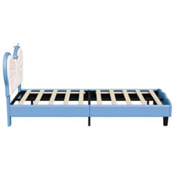 3Ft Kids Bed 90X190 With Built-In Light, Bed Frame With Soft Padded Headboard, Butterfly Style Bed For Teenagers, Blue Velvet - thumbnail 8