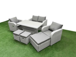 Fimous Light Grey Pe Wicker Rattan Garden Furniture Set Sofa Set Reclining Chair Adjustable Lifting Table 7 Seater 3 Stools - thumbnail 2