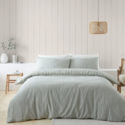 Catherine Lansfield Brushed Stripe Cotton Reversible Single Duvet Cover Set With Pillowcase Green - thumbnail 2