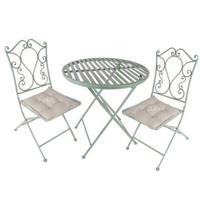 Dibor Vintage Green 3 Piece Outdoor Garden Furniture Dining Table And Chair Folding Bistro Set With Free Set Of 2 Love Birds Seat Pads - image 1