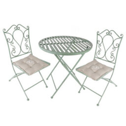 Dibor Vintage Green 3 Piece Outdoor Garden Furniture Dining Table And Chair Folding Bistro Set With Free Set Of 2 Love Birds Seat Pads - thumbnail 1