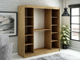 Arte Leto T1 Contemporary 2 Sliding Mirror Door Wardrobe 9 Shelves 2 Rails Black Matt And Oak Effect (H)2000mm (W)2000mm (D)620mm - thumbnail 3