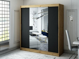 Arte Leto T1 Contemporary 2 Sliding Mirror Door Wardrobe 9 Shelves 2 Rails Black Matt And Oak Effect (H)2000mm (W)2000mm (D)620mm - thumbnail 2