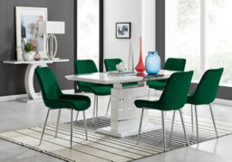 Furniturebox Uk Renato 120Cm High Gloss Extending Dining Table And 6 Green Pesaro Silver Leg Chairs