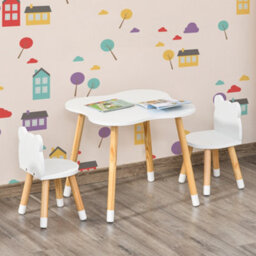 Homcom 3-Piece Kids Table And Chair Set With 2 Bear-Shaped Chairs, White - thumbnail 8