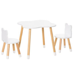 Homcom 3-Piece Kids Table And Chair Set With 2 Bear-Shaped Chairs, White - thumbnail 2