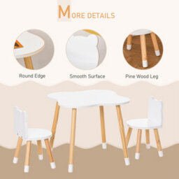 Homcom 3-Piece Kids Table And Chair Set With 2 Bear-Shaped Chairs, White - thumbnail 6
