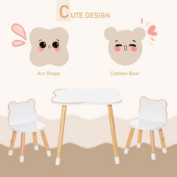 Homcom 3-Piece Kids Table And Chair Set With 2 Bear-Shaped Chairs, White - thumbnail 5