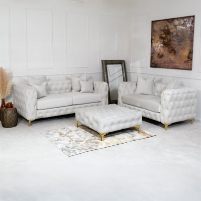Luxury Chesterfield Cream Sofa - 3 And 2 Seater Sofa - Deep Buttoned Upholstery - image 1