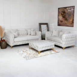 Luxury Chesterfield Cream Sofa - 3 And 2 Seater Sofa - Deep Buttoned Upholstery - thumbnail 1