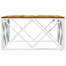 Berkfield Coffee Table Silver Stainless Steel And Solid Wood Acacia - thumbnail 4