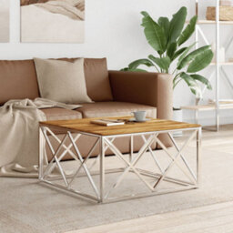 Berkfield Coffee Table Silver Stainless Steel And Solid Wood Acacia
