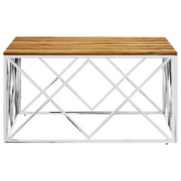 Berkfield Coffee Table Silver Stainless Steel And Solid Wood Acacia - thumbnail 3