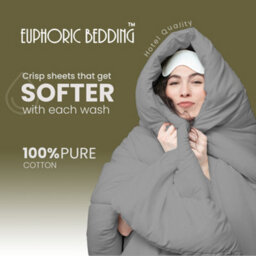 100% Pure Cotton Duvet Cover Bed Set In Grey By Euphoric Bedding - thumbnail 4