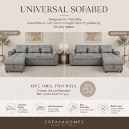 Sofaya Arlo Sofa Bed Plain Black Linen Universal Convertible L Shape Corner Chaise Sofa With Storage - thumbnail 2