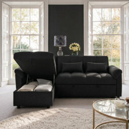 Sofaya Arlo Sofa Bed Plain Black Linen Universal Convertible L Shape Corner Chaise Sofa With Storage - thumbnail 3
