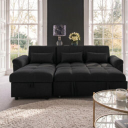 Sofaya Arlo Sofa Bed Plain Black Linen Universal Convertible L Shape Corner Chaise Sofa With Storage - thumbnail 4