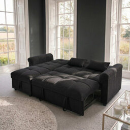 Sofaya Arlo Sofa Bed Plain Black Linen Universal Convertible L Shape Corner Chaise Sofa With Storage - thumbnail 5