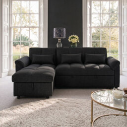 Sofaya Arlo Sofa Bed Plain Black Linen Universal Convertible L Shape Corner Chaise Sofa With Storage - thumbnail 1