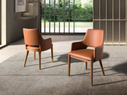 Angel Cerda Stylish Brown Leatherette Dining Chair With Armrests - thumbnail 2