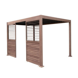 MonsterShop Metal Pergola 3M X 3M Wood Effect & 2 Side Panels Tilting Canopy Roof Aluminium Outdoor Garden Gazebo Sun Rain Shelter Patio - thumbnail 2
