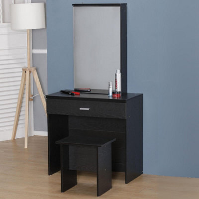 Home Source Berlin 1 Drawer Dressing Table Set With Sliding Vanity Mirror And Stool Black
