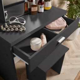 Home Source Berlin 1 Drawer Dressing Table Set With Sliding Vanity Mirror And Stool Black - thumbnail 4